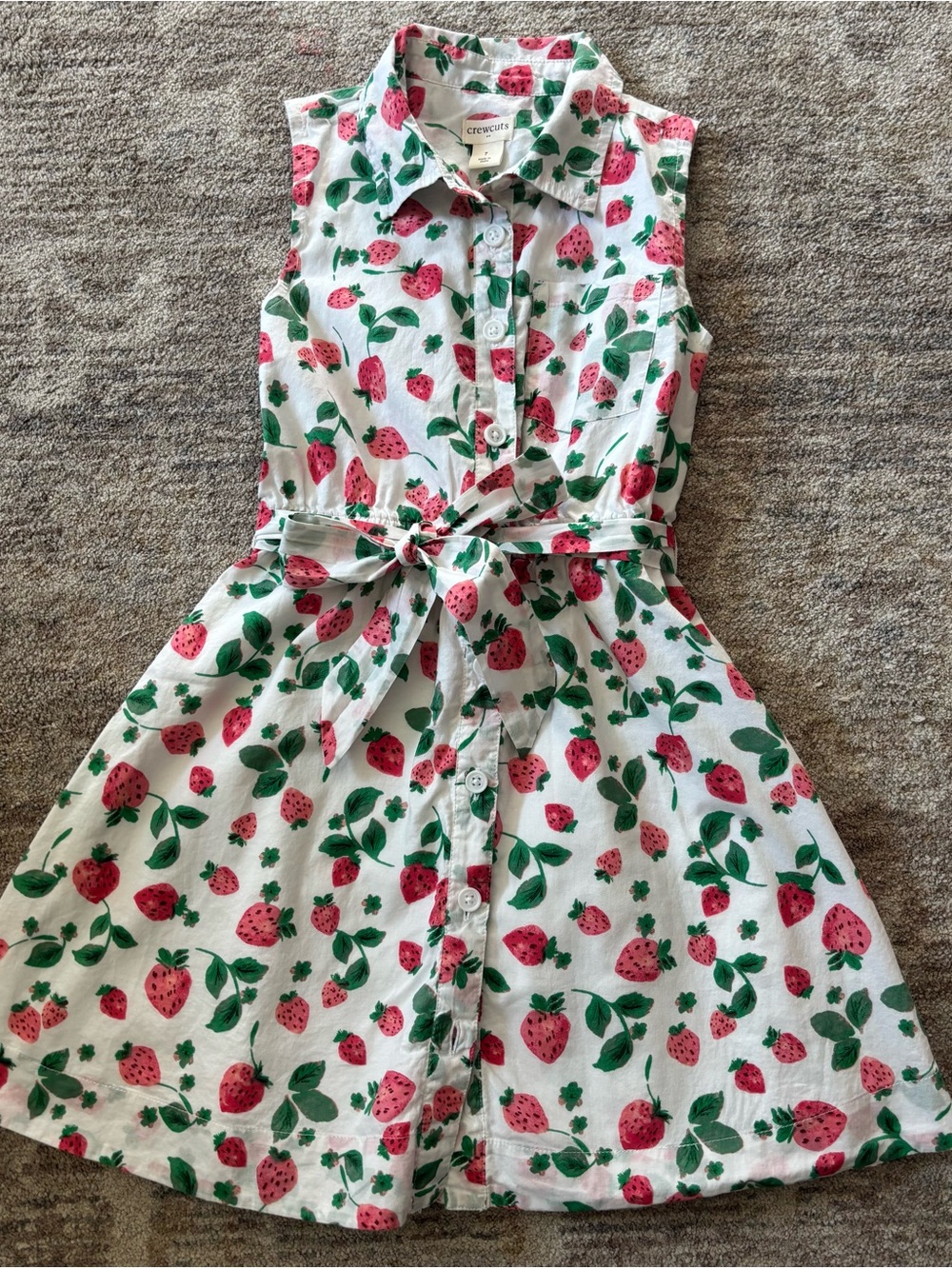 Crewcuts White Strawberry-Print Tie-Waist Shirt Dress